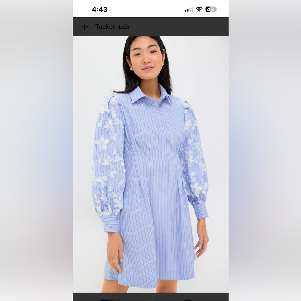 NWT TuckerNuck Blue Stripe Embroidery Mini Corinne Dress XXL - Picture 2 of 11